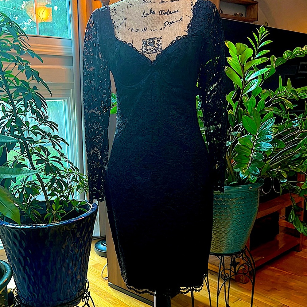 Vintage Black Lace Bustier Dress